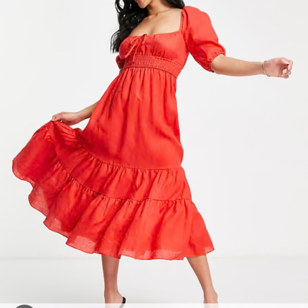 Forever New Red Puff Sleeve Midi Sundress
